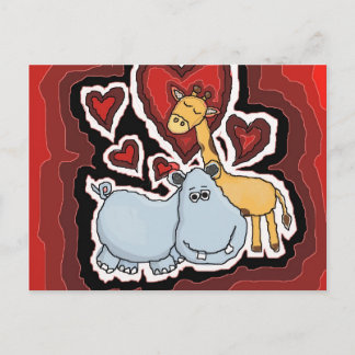 Carte Postale l'Hippo, la Giraffe et le Coeur.