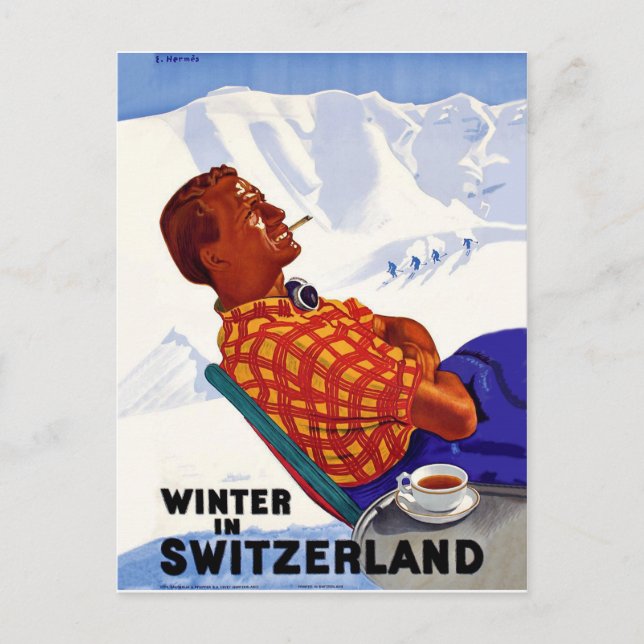 Carte Postale L'hiver en Suisse l'homme profite du soleil (Devant)