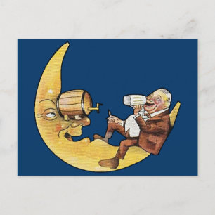 Carte Postale L'homme boit de la bière avec la lune