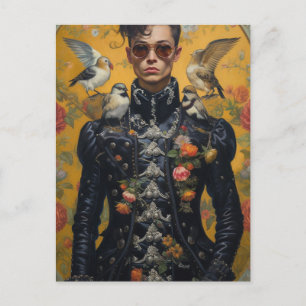 Carte Postale L'homme élégant avec des oiseaux