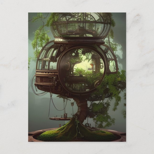 Carte Postale L'IA généré steampunk bonsai maison de fée (Devant)