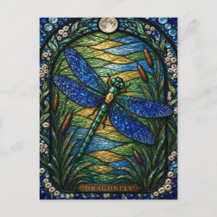Carte Postale Libellule, verre de vitrail perlé d'étang