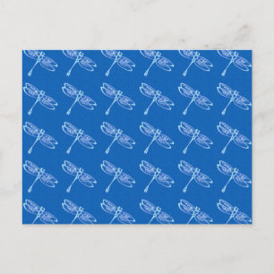 Carte Postale Libellules, bleu pâle sur bleu denim