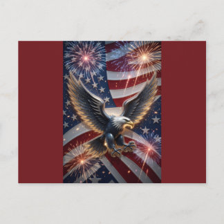 Carte Postale Liberté explosive : aigle patriotique 3D avec feu