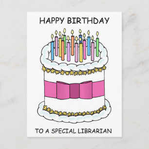 Carte Postale Librarian Happy Birthday Cake with Candles