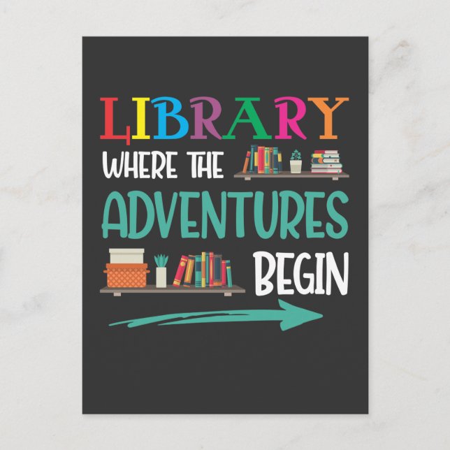 Carte Postale Library Adventure Librarian Book Reader Bookworm (Devant)