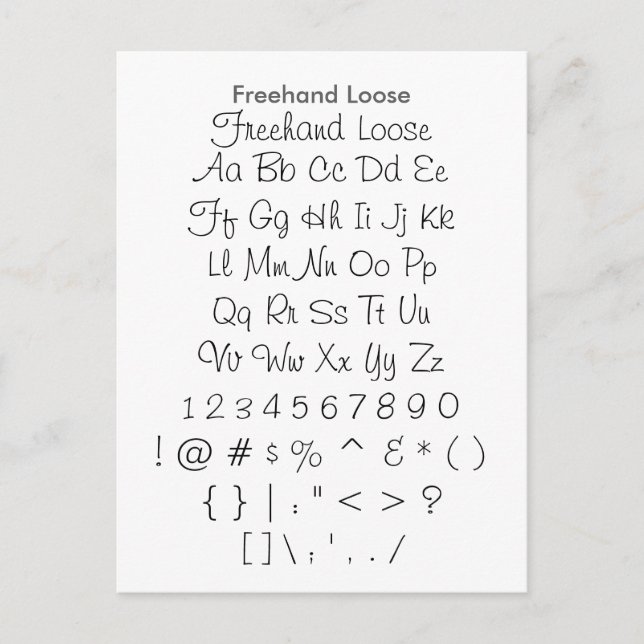 Carte Postale Libre - Feuille d'échantillonnage de police Zazzle (Devant)