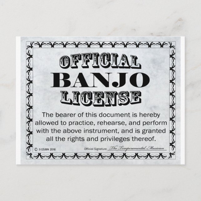 Carte Postale Licence Banjo (Devant)