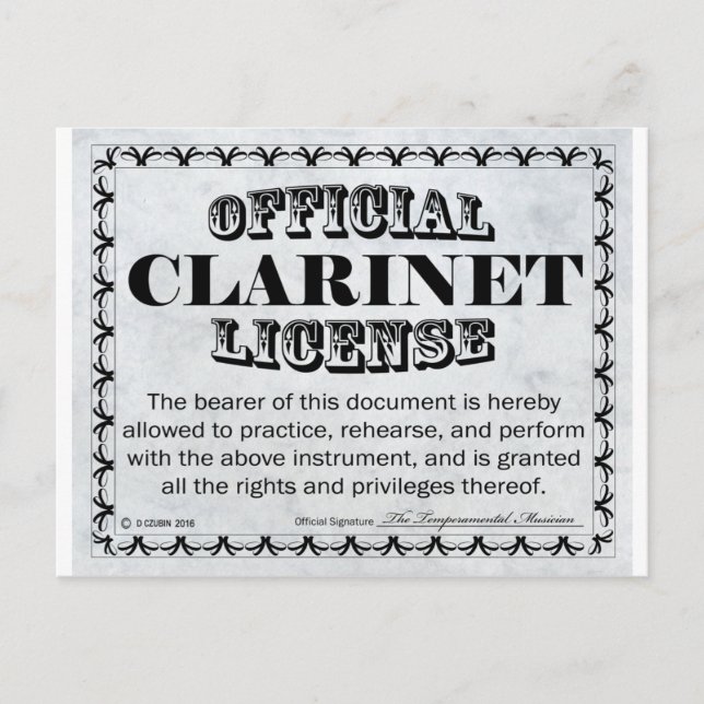 Carte Postale Licence Clarinet (Devant)