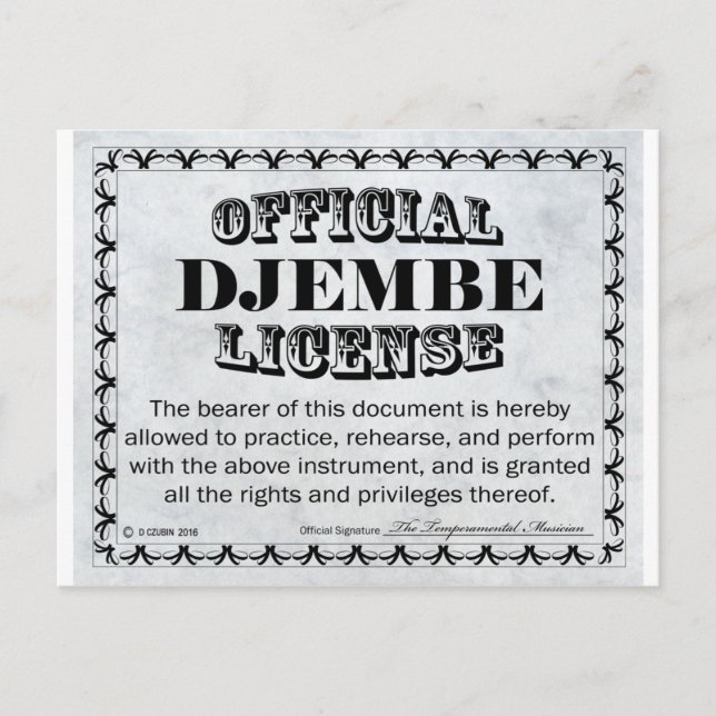 Carte Postale Licence Djembe (Devant)