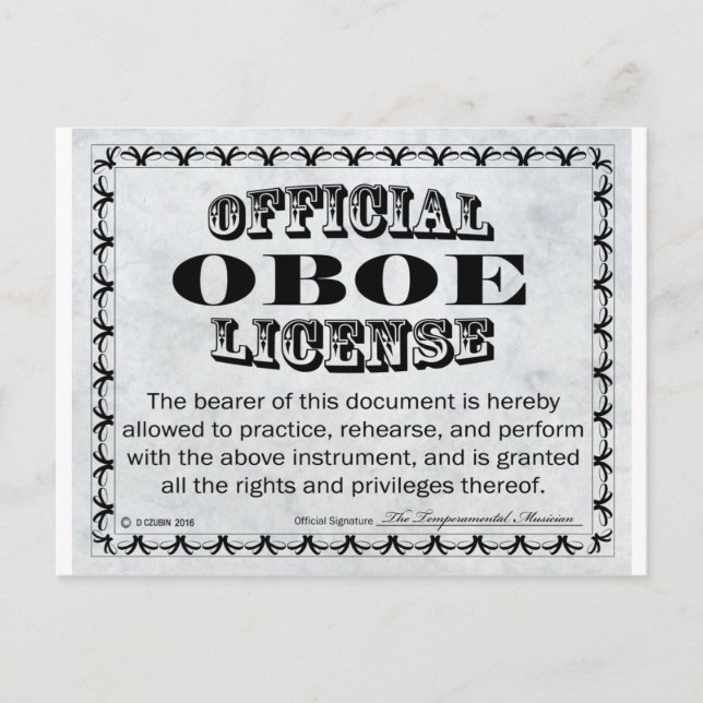 Carte Postale Licence Oboe (Devant)
