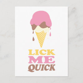 Carte Postale Lick me rapide crème glacée rose blanc citation
