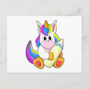 Carte Postale Licorne avec bouteille de lait