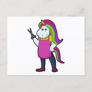 Carte Postale Licorne coiffeuse avec ciseaux