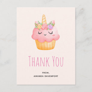 Carte Postale Licorne Cupcake Rose Rose Merci