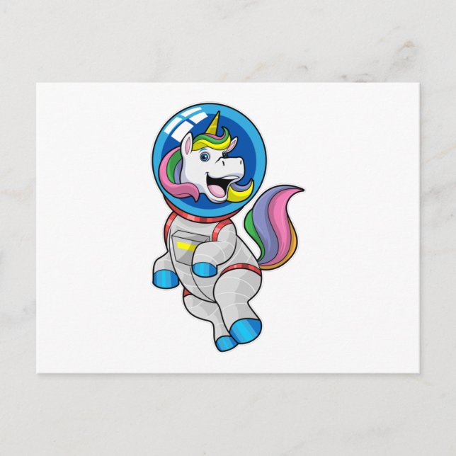 Carte Postale Licorne en astronaute dans l'espace (Devant)