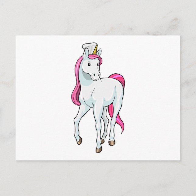 Carte Postale Licorne en cuisinier avec toque de chef (Devant)