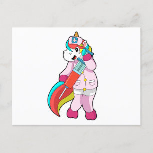Carte Postale Licorne en infirmière à la vaccination et seringue