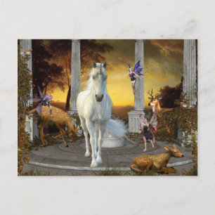 Carte Postale Licorne Fée Fantastique Cerf Paysage