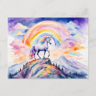 Carte Postale Licorne Magique Aquarelle Boho Sous un Arc-en-Ciel