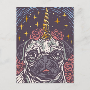 Carte Postale Licorne Pug de Anniversaire