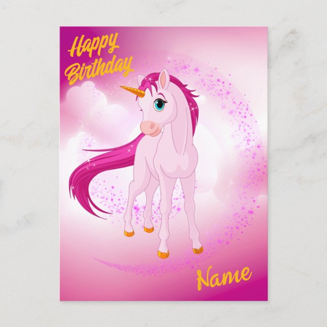 Carte postale Licorne Rose – Cadeau d'anniversaire (Devant)
