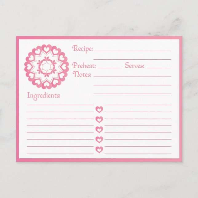 Carte Postale Liée par Love Pink Recette Card (Devant)