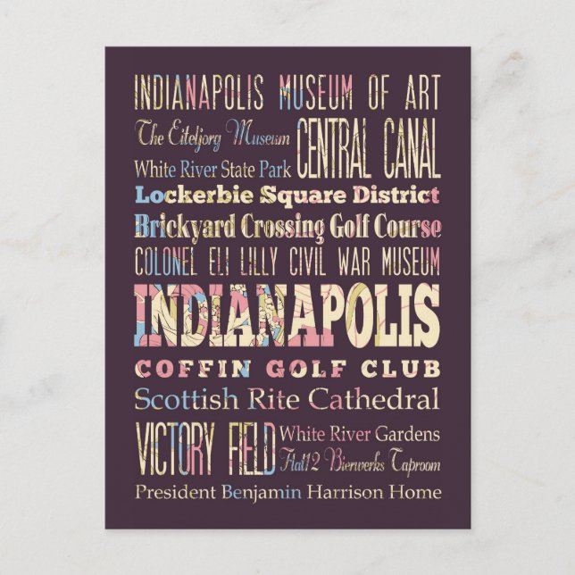 Carte Postale Lieux célèbres d'Indianapolis, Indiana. (Devant)