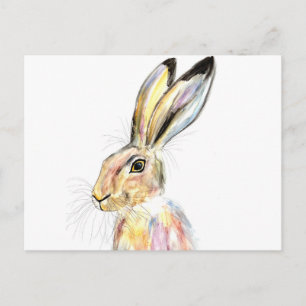 Carte Postale Lièvre aquarelle animal mignon nature forêt lapin