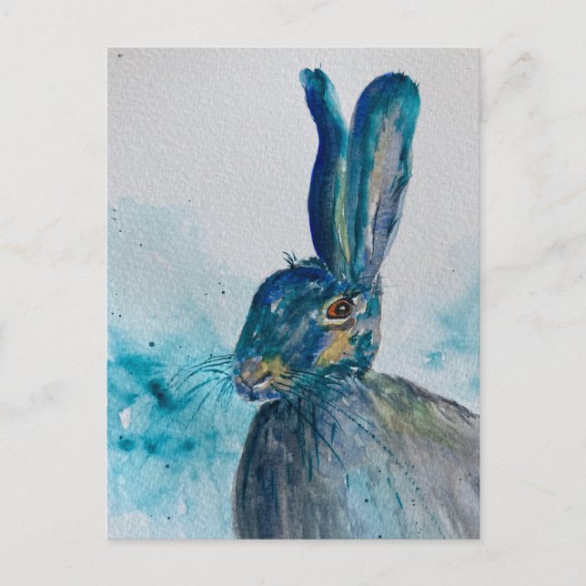 Carte Postale Lièvre Aquarelle Lapin (Devant)