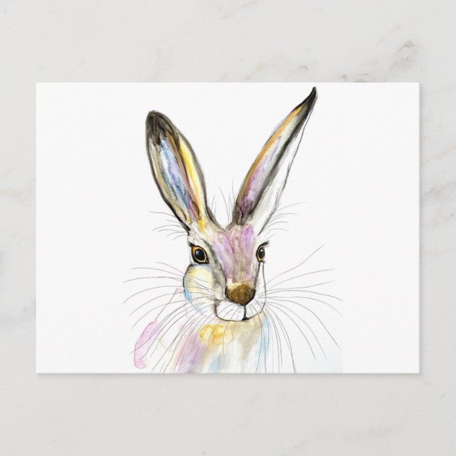 Carte Postale Lièvre aquarelle mignon animal nature lapin forêt (Devant)