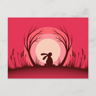 Carte Postale Lièvre, silhouette couché de soleil sur lapin