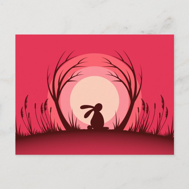 Carte Postale Lièvre, silhouette couché de soleil sur lapin (Devant)