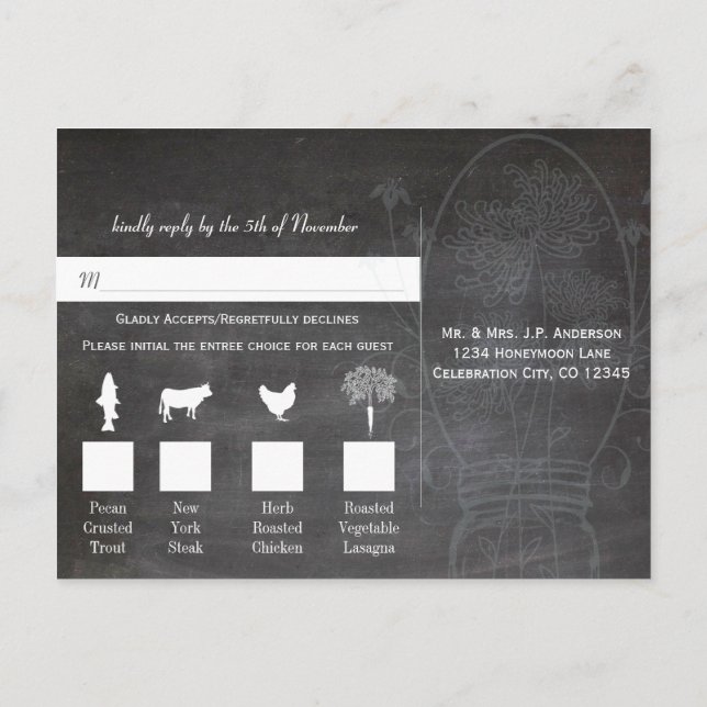 Carte Postale Light Aqua Blue Mason Jar Chalkboard Mariage (Dos)