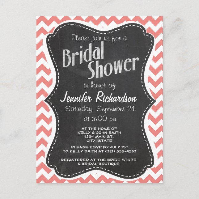 Carte Postale Light Coral Chevron Stripes; chalkboard (Devant)