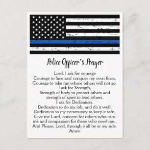 Carte Postale Ligne Bleue Mince Drapeau Officier de police Prièr