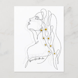 Carte Postale Ligne Dessin artistique de la femme - Fleur où vou