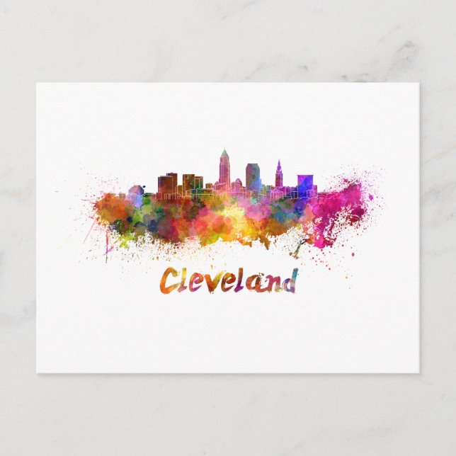 Carte Postale Ligne d'horizon Cleveland en aquarelle (Devant)