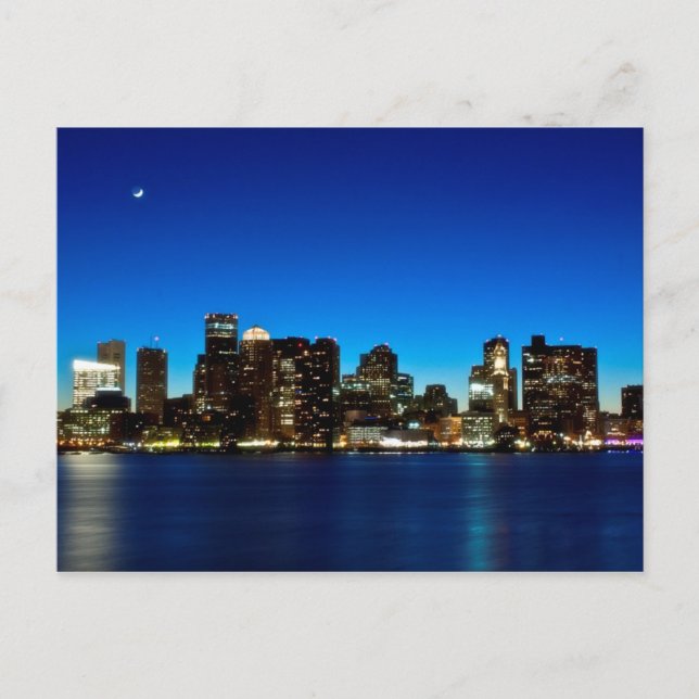 Carte Postale Ligne d'horizon de Boston avec lune (Devant)