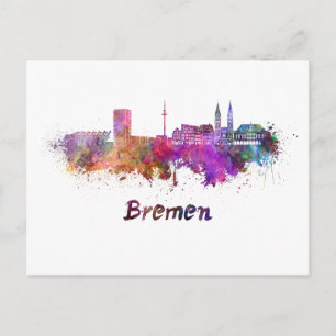 Carte Postale Ligne d'horizon de Brême en aquarelle
