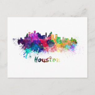 Carte Postale Ligne d'horizon de Houston en aquarelle