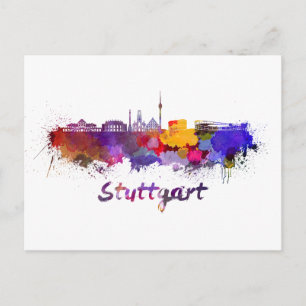 Carte Postale Ligne d'horizon de Stuttgart en aquarelle