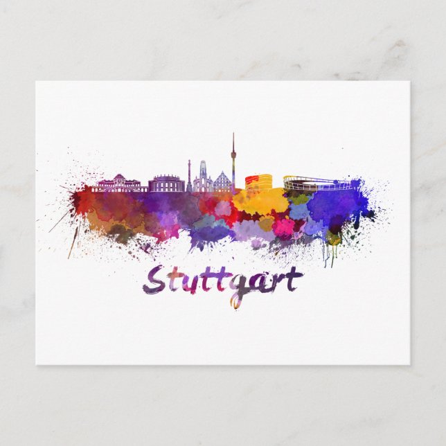 Carte Postale Ligne d'horizon de Stuttgart en aquarelle (Devant)