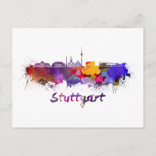 Carte Postale Ligne d'horizon de Stuttgart en aquarelle