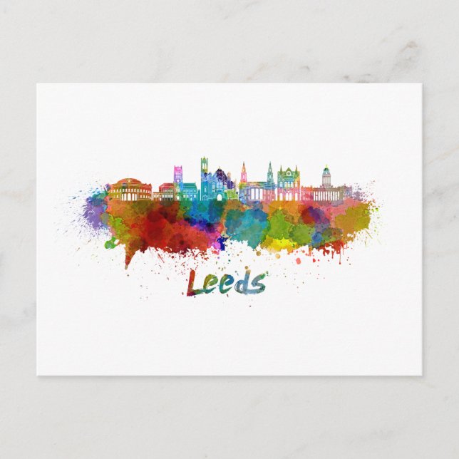 Carte Postale Ligne d'horizon Leeds V2 en aquarelle (Devant)