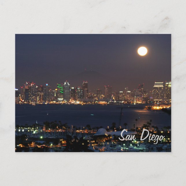 Carte Postale Ligne d'horizon nocturne de San Diego (Devant)
