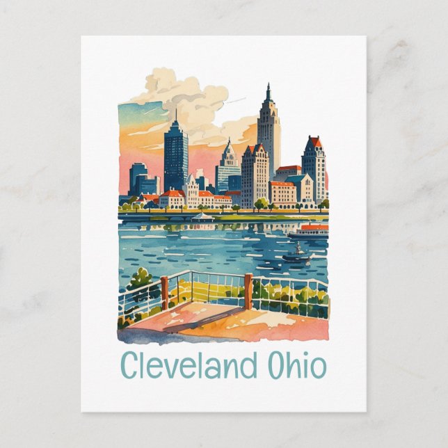 Carte Postale Ligne Skyline Cleveland Ohio (Devant)