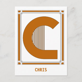 Carte Postale Lignes droites art déco avec monogramme, lettre C