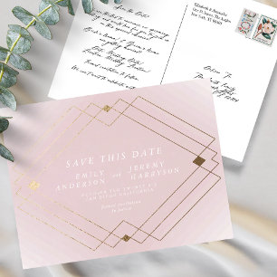 Carte Postale Lignes Gold Déco Rose Blanc Enregistrer Le Mariage