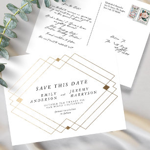 Carte Postale Lignes Gold Noir Blanc Enregistrer Le Mariage Date